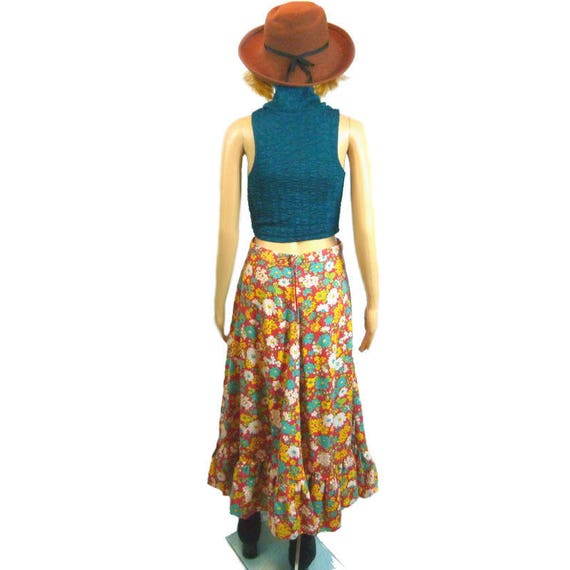 Vtg Floral Ruffle Skirt | Hippie Festival Clothin… - image 3