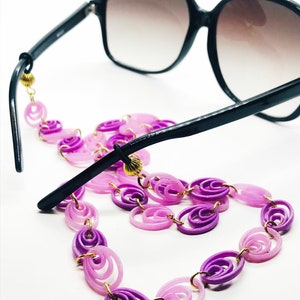 Vintage Purple Eyeglass Chain Sunglasses Acrylic Bead Link Chain Handmade Vtg Eyewear Accessories