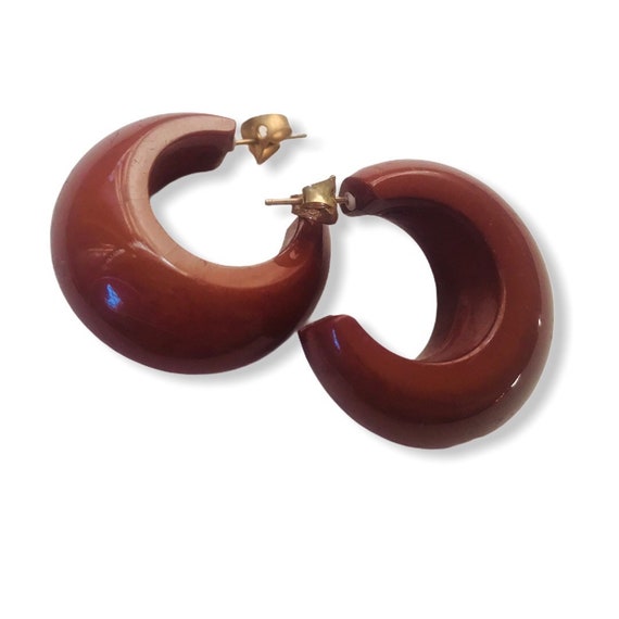 Vintage Acrylic Hoop Earrings | Deadstock Brown “… - image 1