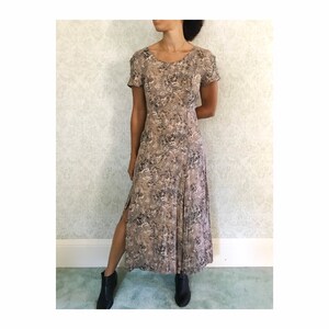 Vintage Sheath Dress | Double Slit Floral Print Grunge Maxi | 80s 90s Clothing