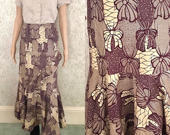 Vintage Ankara Cotton Maxi Skirt: Handmade Ruffle Mermaid Flare