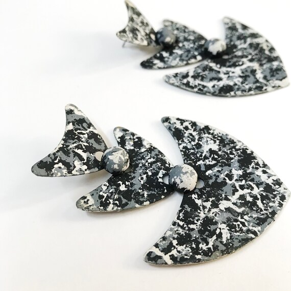 Vintage Marbled Dangle Earrings: 80s Geometric Ti… - image 8