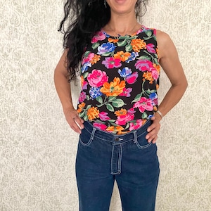 Vintage 80s GITANO Floral Rayon Tank Top