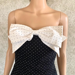 Vtg BOB MACKIE Strapless Minidress | Vintage Designer 80s Mini Dress | Polka Dot Print Cocktail Dress | Black & White