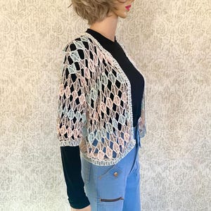 Vtg 70's Cardigan | Vintage Cotton Crocheted Sweater | Semi Sheer Women's Knit Top