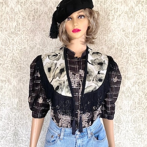 Vintage Fringe Shawl: 90s Floral Print Capelet, Boho Cover Up