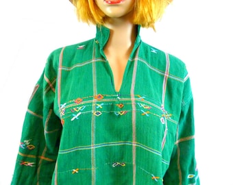 Vtg Green Tunic Top | Vintage South American Embroidered Blouse | 70's AS IS Tent Blouse | Hippie Boho Festival Clothing Oaxacan