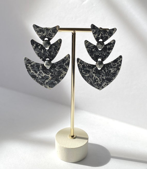 Vintage Marbled Dangle Earrings: 80s Geometric Ti… - image 9