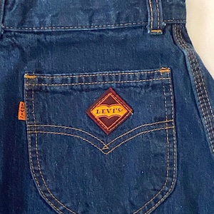 Vintage 70s Levi&#39;s Denim Skirt: High Waisted Orange Tab A-Line