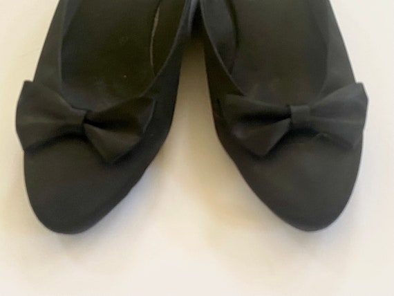 Vintage Satin Ballet Flats | Black Bow Slip On We… - image 9