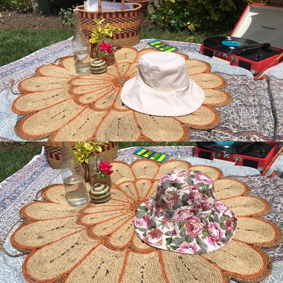 Vintage Reversible Bucket Hat Floral Print Canvas… - image 1