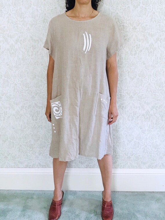 Vintage Linen Dress Oatmeal Minimalist Tent Overs… - image 8