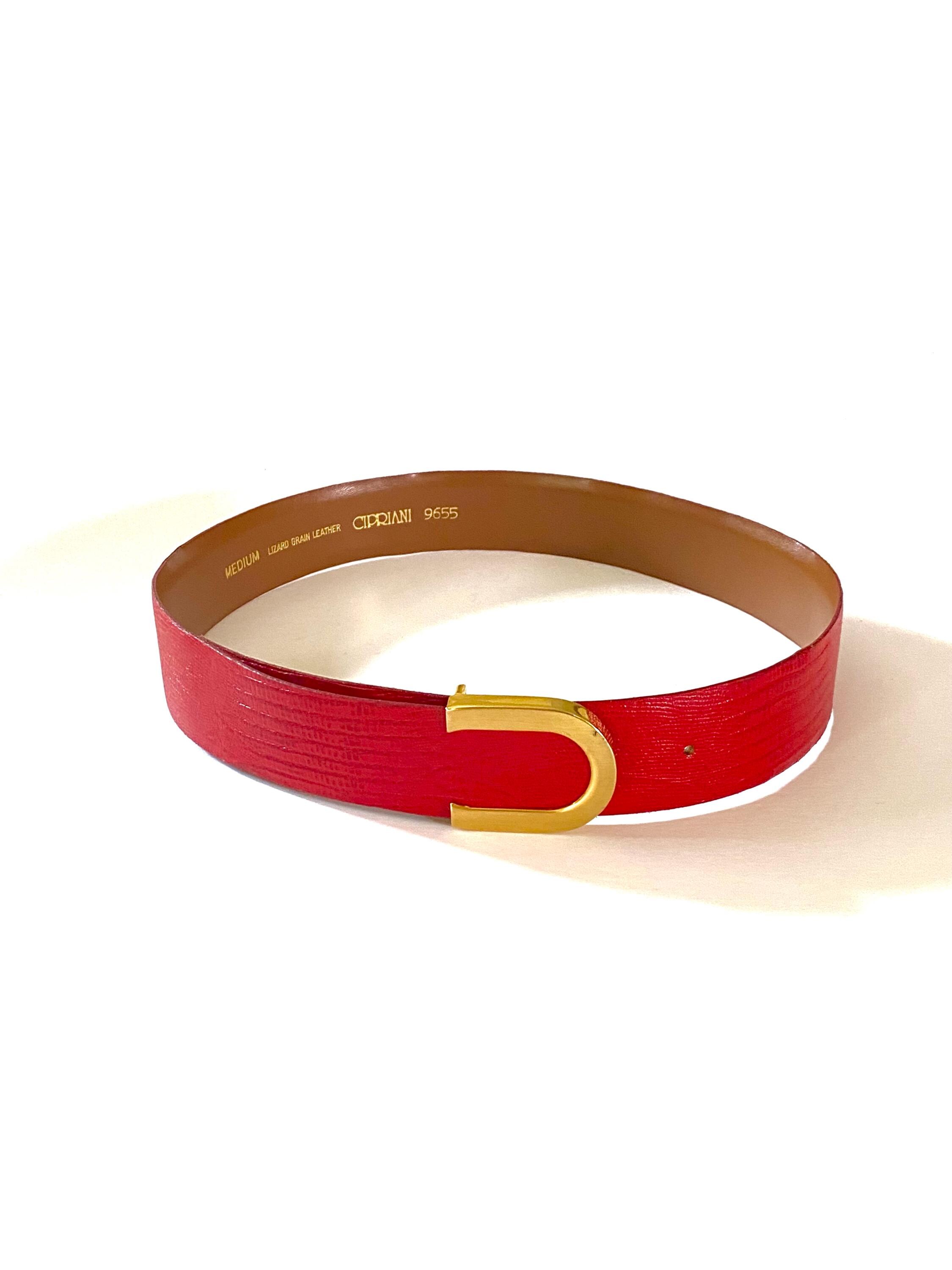 Cipriani Lizard grain leather Brown Textured Belt with Gold Buckle Cipriani Belts - Etsy main image 3
