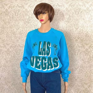 Vintage 80s Las Vegas Sweatshirt: Turquoise Fruit of the Loom Raglan