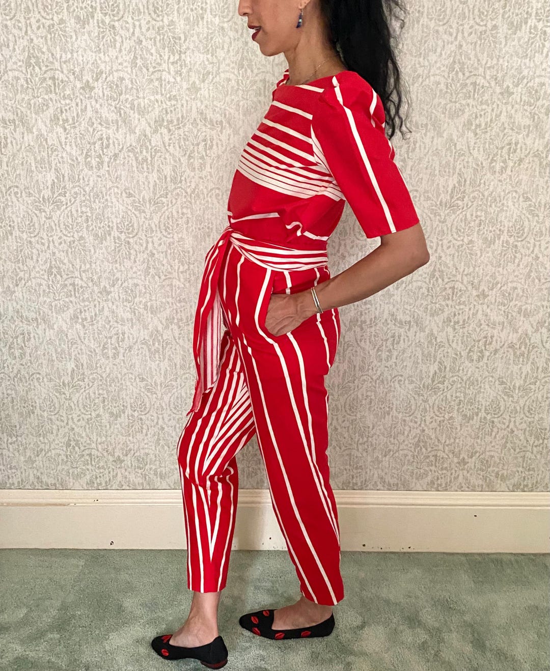80s Vtg 2pc Suit | Vintage Shirt & Pants Set | High Wasted