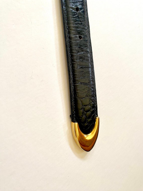Vintage Horse Belt | Black Leather Brass Novelty … - image 6