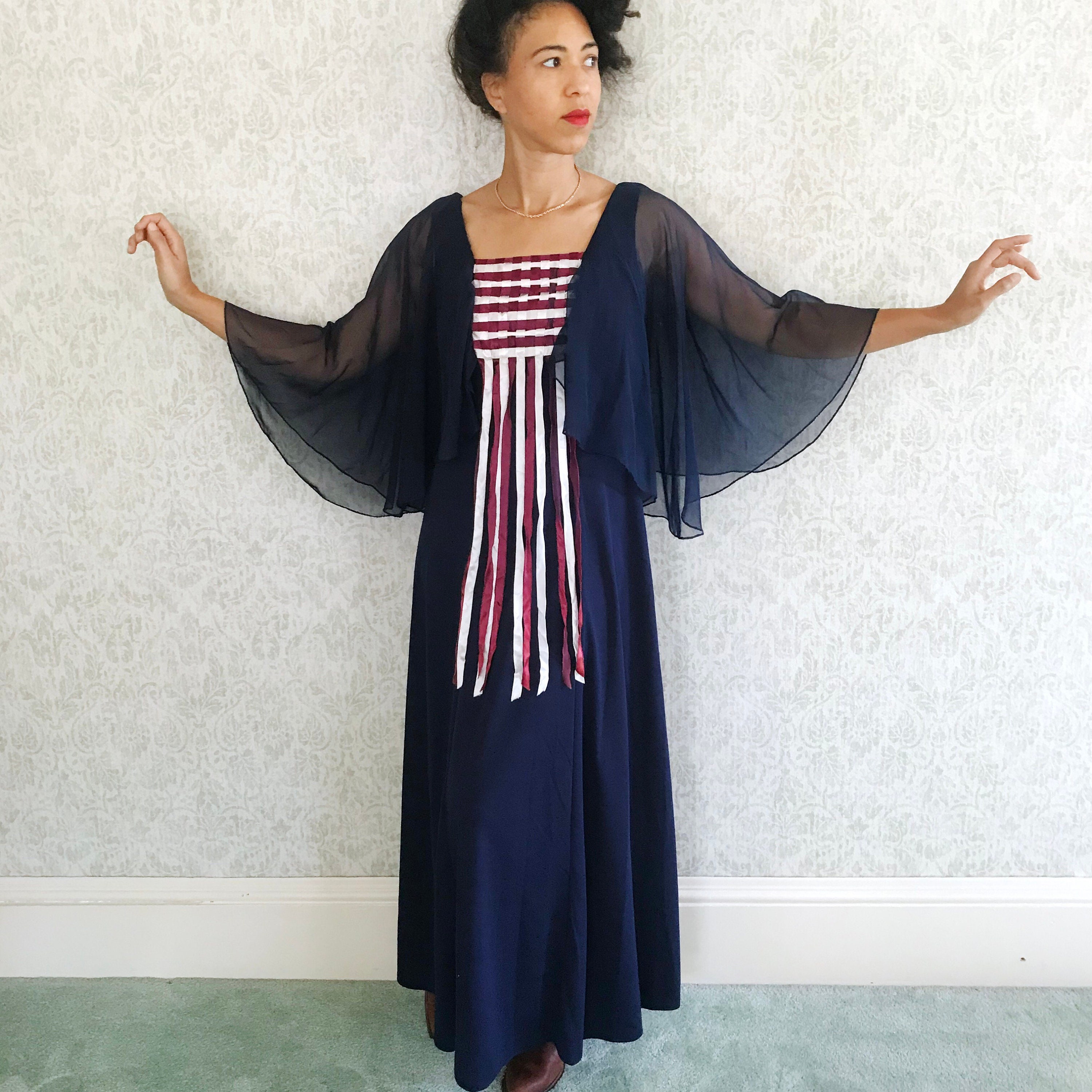 sachin and babi light blue dress Cape Chiffon Maxi Dress