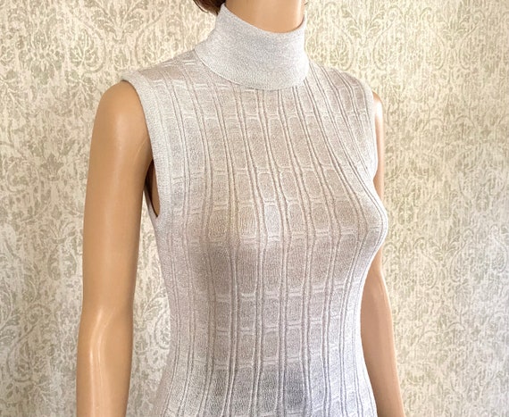 Vtg Metallic Knit Mockneck Sweater | Vintage 1960… - image 1