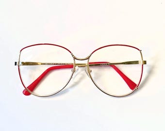 Röda metallbågar +2,25 i läsglasögon, 80-tal | Oanvända vintage överdimensionerade läsglasögon | Vintageglasögon
