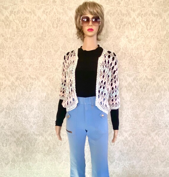 トップス Vintage cottonknit cardigan 70s Vtg 70's Cardigan | Vintage Cotton Crocheted Sweater | Semi Sheer