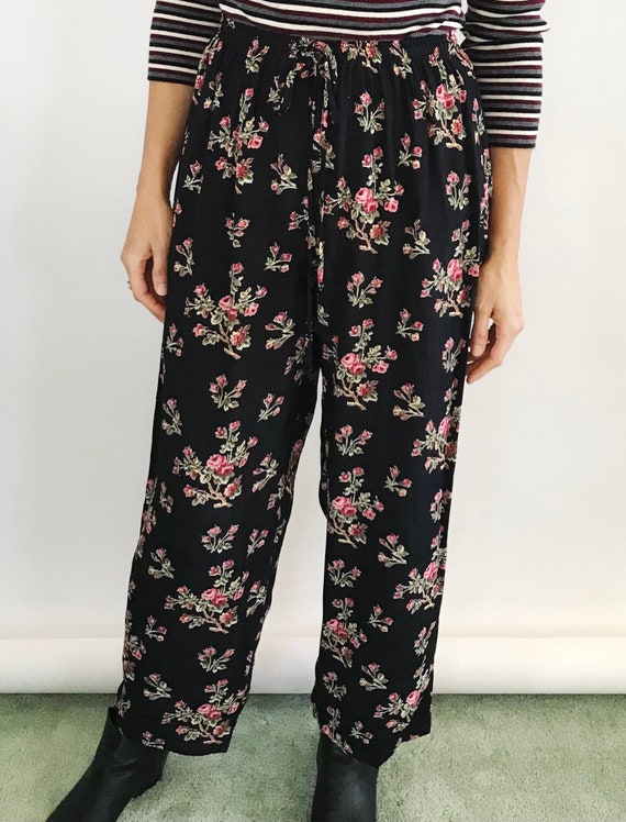 Vintage High Waisted Floral Pants Wide Leg Trousers Flower - Etsy