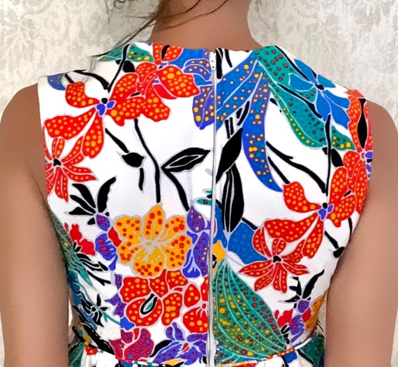 Vtg 60s Ruffle Dress | Sleeveless Abstract Floral… - image 6