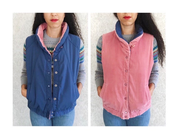 Vintage Reversible Vest Corduroy Pink & Navy Jack… - image 1