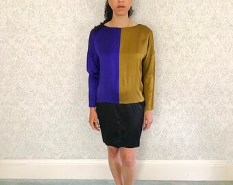 Vintage 80s Silk Colorblock Mini Dress - Mary Jo Bruno
