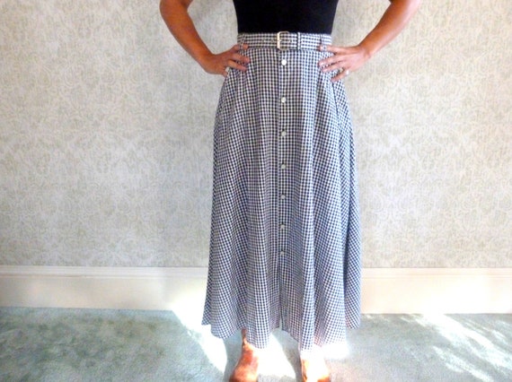 Vintage Gingham Skirt | High Waisted Cotton Black… - image 7