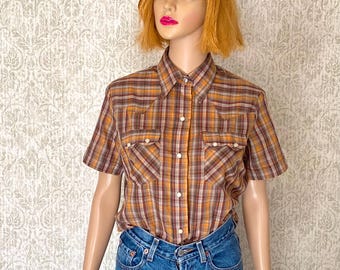 Vintage Plaid Western Shirt: 70s Dee Cee Brand Lurex Top