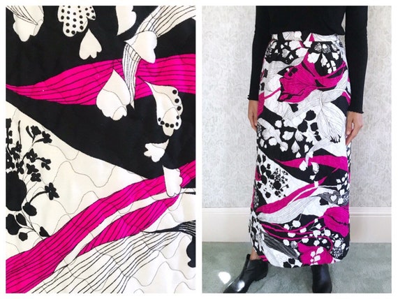 Vintage Quilted A Line Skirt 60s Embroidered High