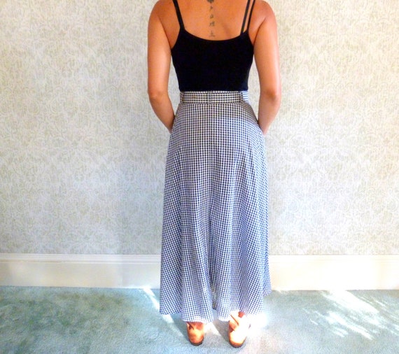 Vintage Gingham Skirt | High Waisted Cotton Black… - image 4