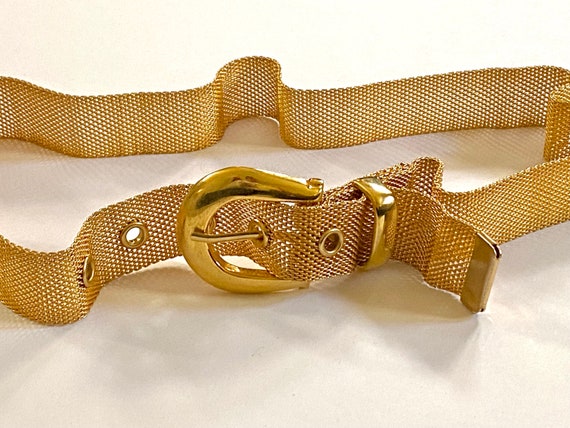Vintage Gold Mesh Belt | Woven Gold Metallic Adju… - image 3