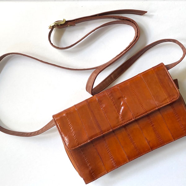 Vintage Eel Skin Purse | LEE SANDS Deadstock Genuine Leather Handbag | Crossbody/Shoulder Bag/Envelope Clutch Accessory w/Check Holder