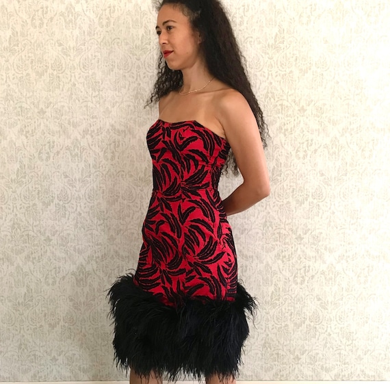 Vtg Ostrich Feather Strapless Dress | 80s Vintage… - image 1