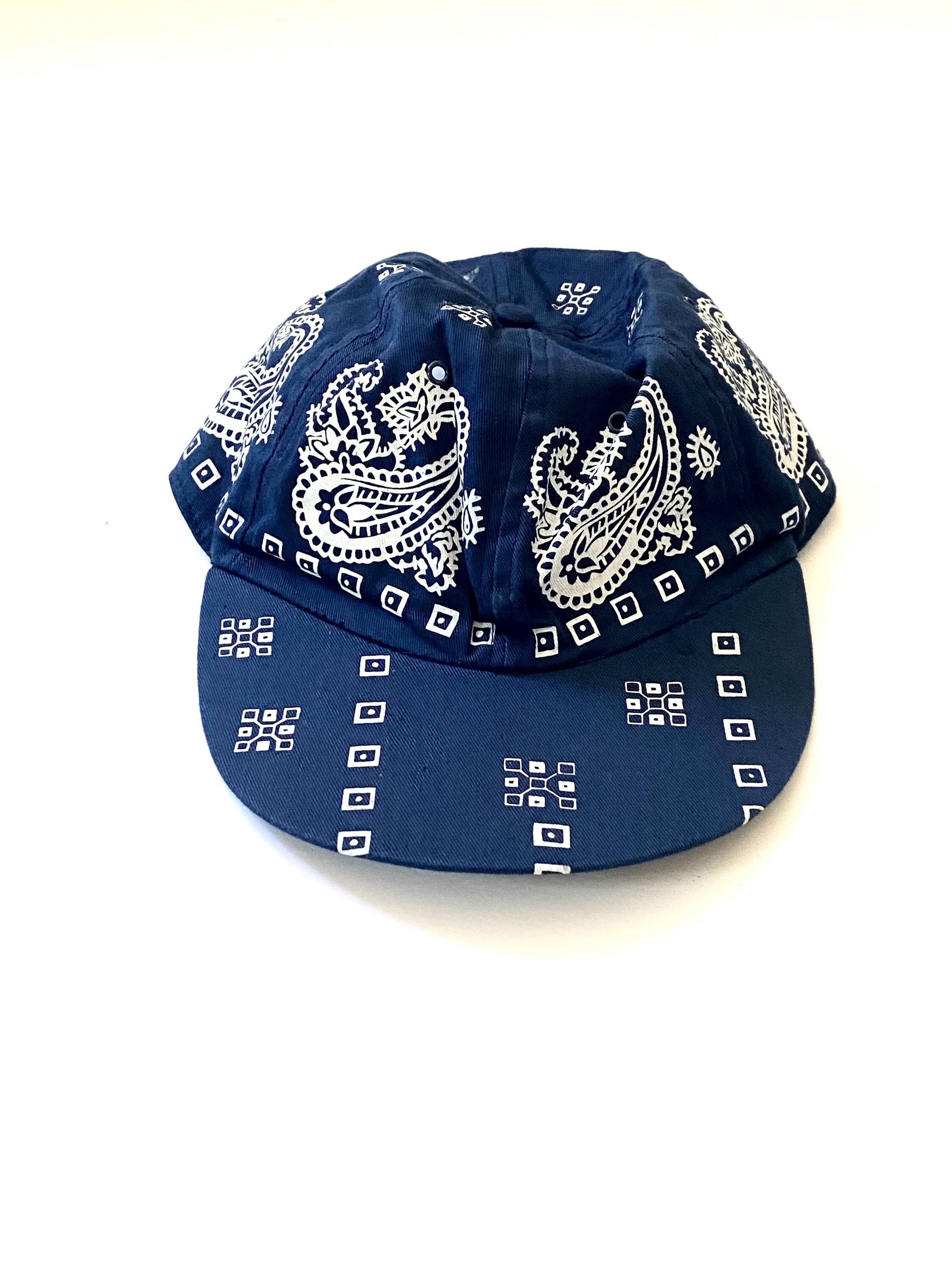 Vintage 80s Bandana Print Baseball Cap: Navy Paisley Cotton  display picture 2