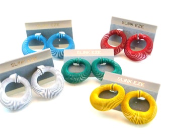 Vintage SLINK EZE Hoop Earrings: 80s Painted Metal Jewelry