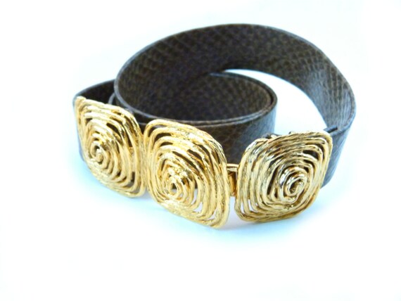 Vintage Snake Skin Belt Faux Snakeskin Leather 80… - image 1