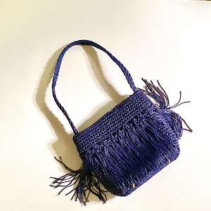 Vintage 60s Navy Straw Purse: WALBORG Woven Handbag with Fringe