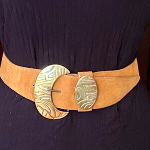 Vintage 70s Suede Leather Belt: Camel Brown Brass Buckle - Etsy