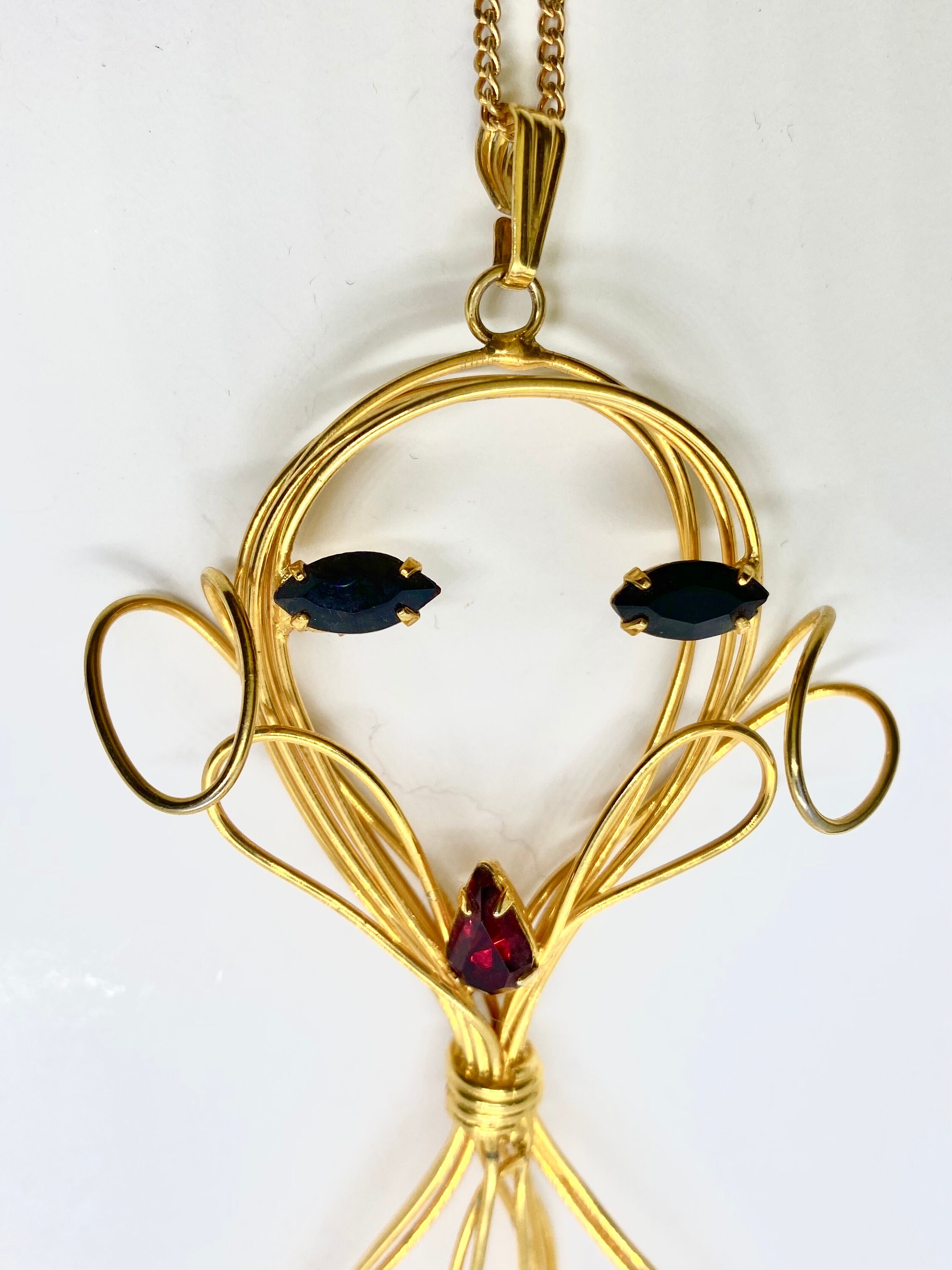 Antique 14K Gold Eyed Fox Pendant Necklace, Solid Gold