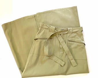 Vintage Cotton Midi | 90s Green Khaki Skirt - Liz Claiborne LIZWEAR Jeans Petite