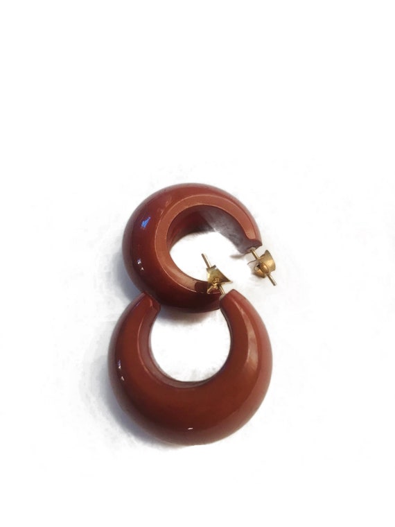 Vintage Acrylic Hoop Earrings | Deadstock Brown “… - image 3