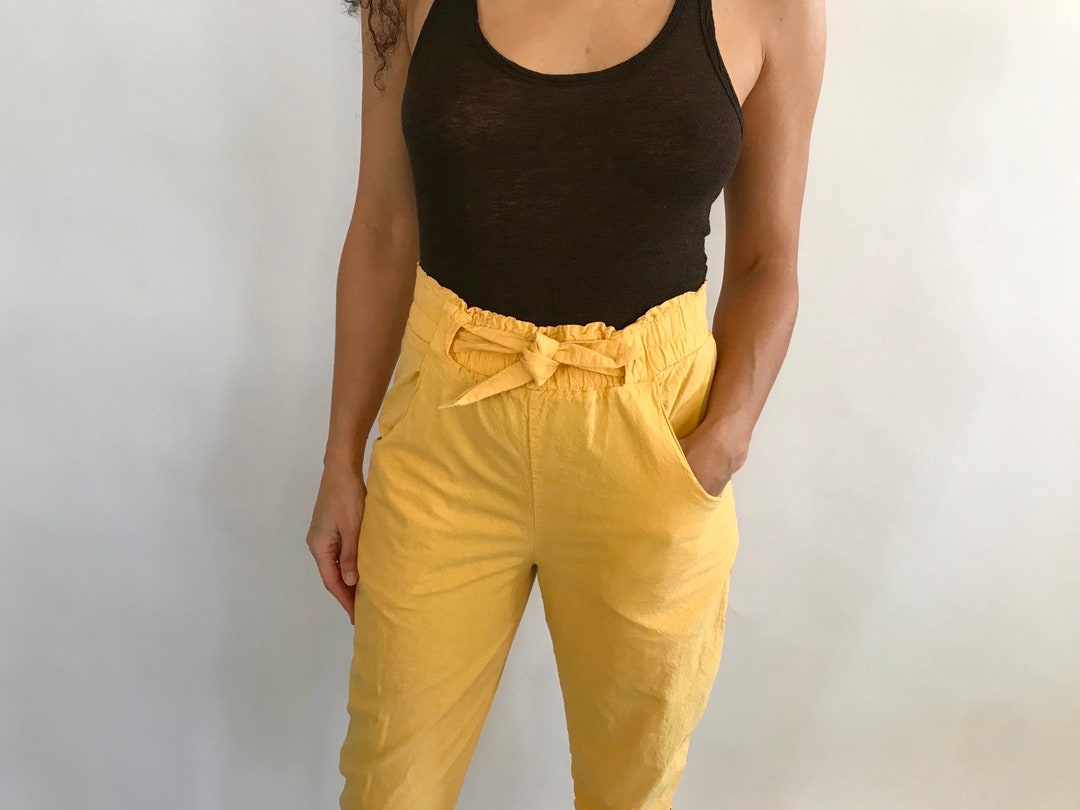 Yellow Solid Color High Waisted Style Cotton Pant main image 0