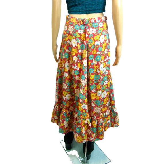 Vtg Floral Ruffle Skirt | Hippie Festival Clothin… - image 5