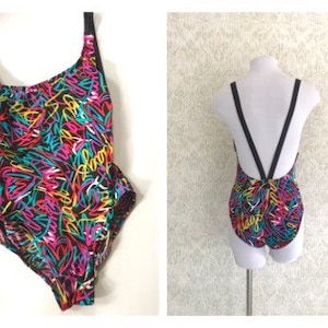 80s Graffiti Print One Piece Vintage Swimsuit - Vtg High Cut MONIKA TILLIE Abstract Bathing Suit