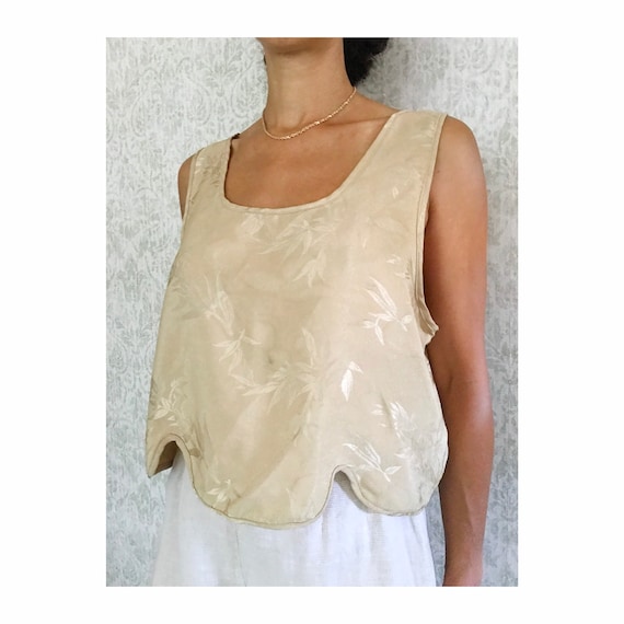 Vintage Golden Scalloped Tank Top | Sleeveless Cr… - image 2