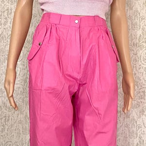 Vintage 80s Pink Cotton Trousers: High Waisted Skinny Pants 26-30&quot; Waist