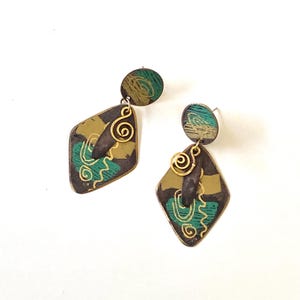 Vtg Painted Earrings  | Deadstock NOS New Old Stock Jewelry | True Vintage 90s Avant Garde Mixed Metal Earring | Gifts for Her