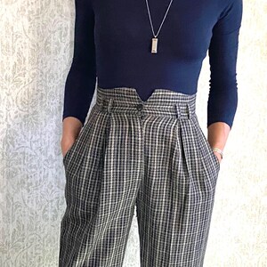 Vintage 80s Plaid High Waisted Trousers - 28&quot; Waist